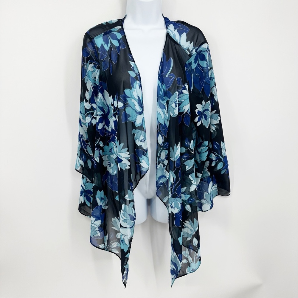 Vintage Y2K Dark Floral Blue Kimono Size XL Fairycore Whimsical